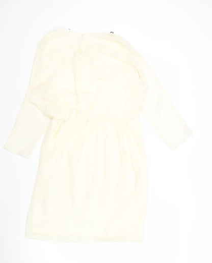 River Island Women’s Ivory Shift Dress Size 12 Knee Length Long Sleeve