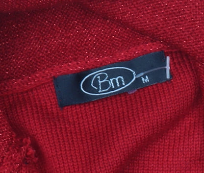 Bm Women’s Red Wrap Cardigan Jumper Size M Acrylic Knit
