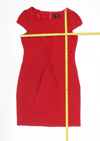 AX Paris Women Red Sheath Dress Size 12 V-Neck Short Sleeve