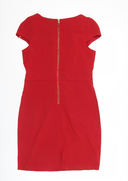 AX Paris Women Red Sheath Dress Size 12 V-Neck Short Sleeve