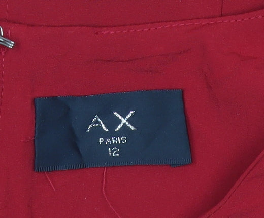 AX Paris Women Red Sheath Dress Size 12 V-Neck Short Sleeve