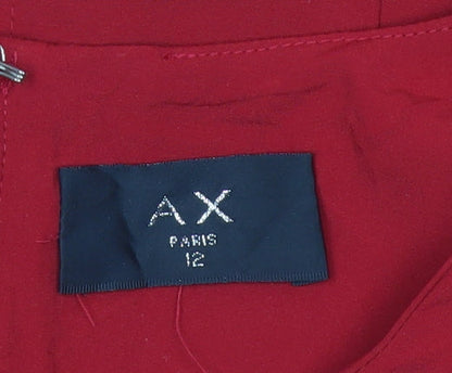 AX Paris Women Red Sheath Dress Size 12 V-Neck Short Sleeve