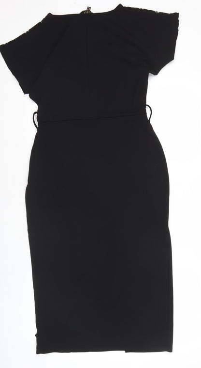 Lipsy Women’s Black Lace Sheath Dress Size 10 Cocktail Knee Length