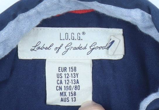 L.O.G.G Boys Blue Button-Down Cotton Shirt 13 Years Long Sleeve