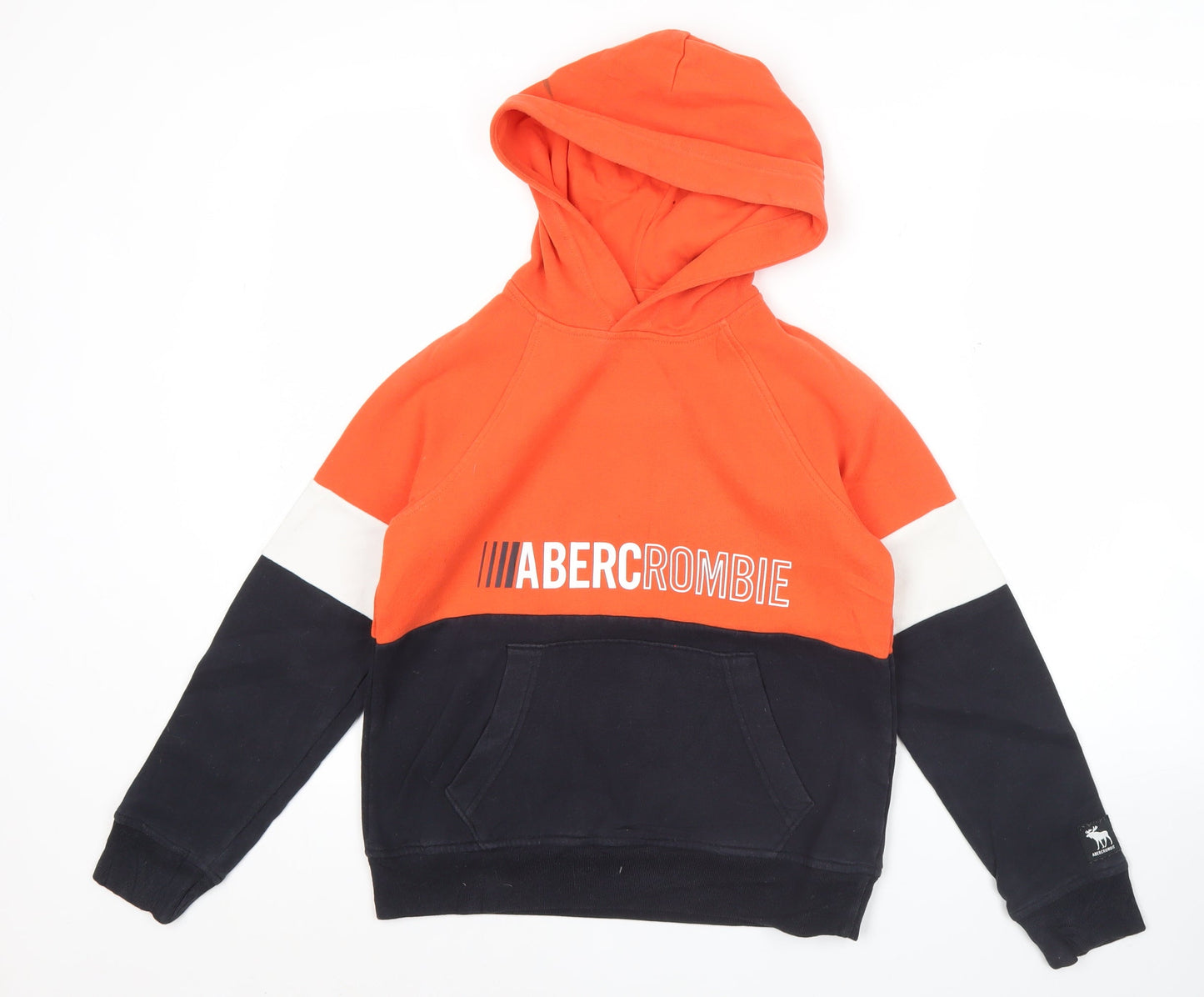 Abercrombie Kids Boys Orange Black Colourblock Pullover Hoodie 9 Years