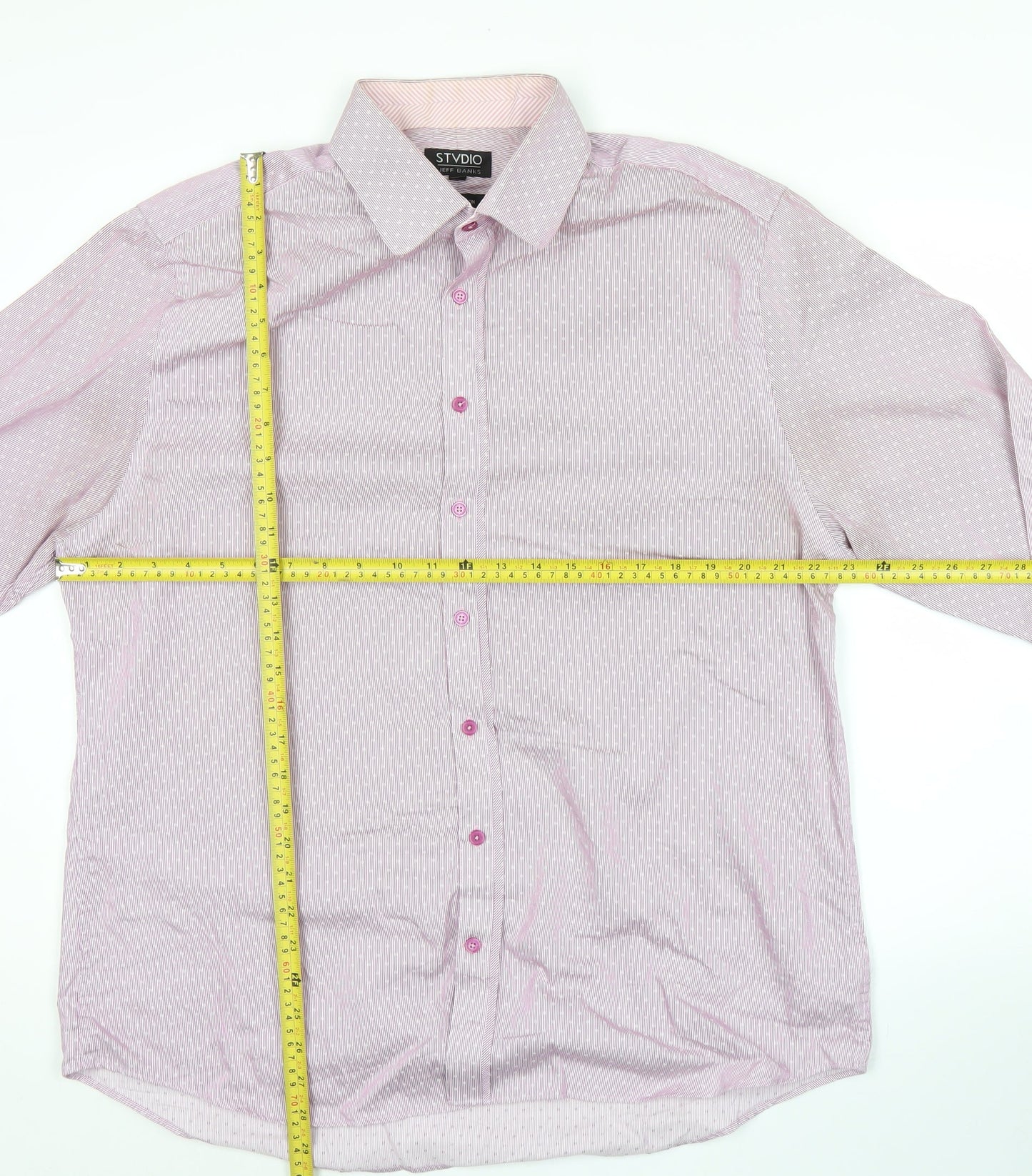 Jeff Banks Men’s Pink Striped Long Sleeve Cotton Button-Up Shirt Size 17