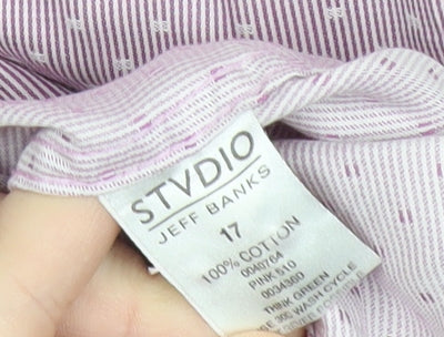 Jeff Banks Men’s Pink Striped Long Sleeve Cotton Button-Up Shirt Size 17