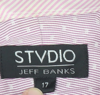 Jeff Banks Men’s Pink Striped Long Sleeve Cotton Button-Up Shirt Size 17