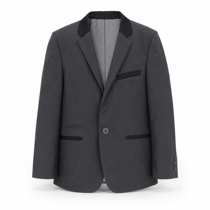 Front view of Next boys’ grey suit jacket 6 years regular fit single breasted formal blazer