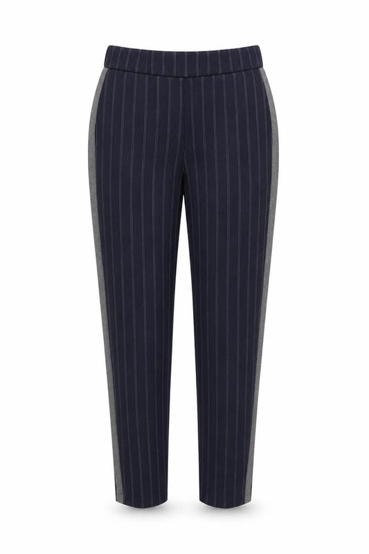 Zara Women Blue Striped Straight Trousers Size S Elastic Waist
