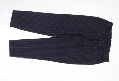 Zara Women Blue Striped Straight Trousers Size S Elastic Waist