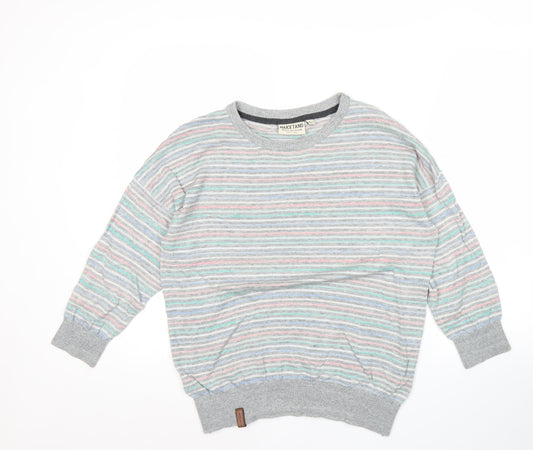 Naketano Men’s Grey Striped Crew Neck Pullover Jumper Size L