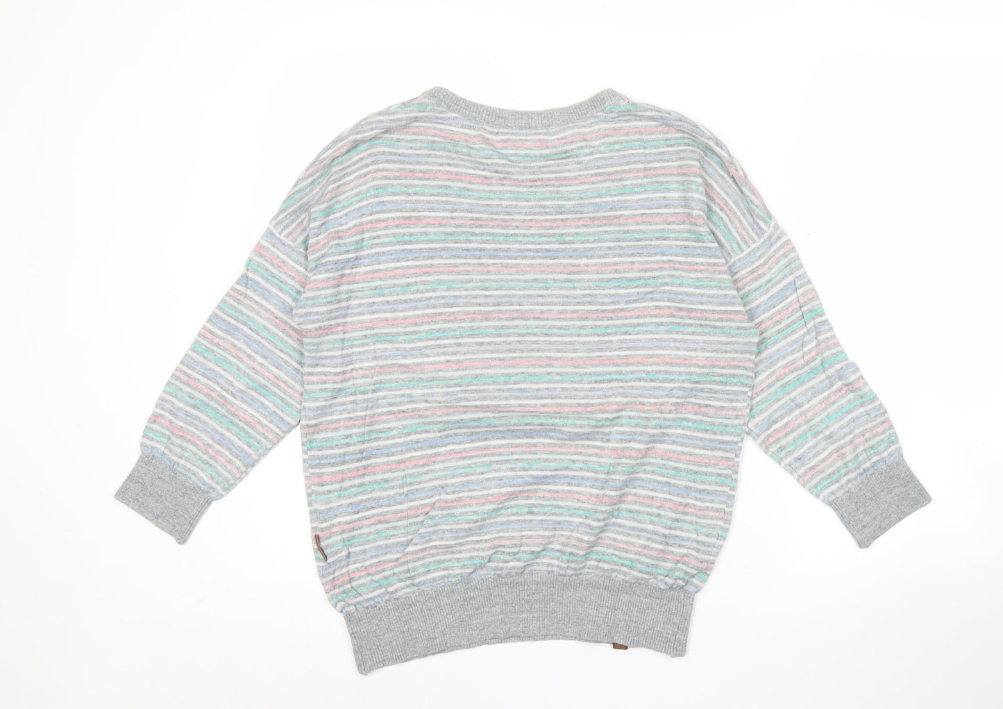 Naketano Men’s Grey Striped Crew Neck Pullover Jumper Size L