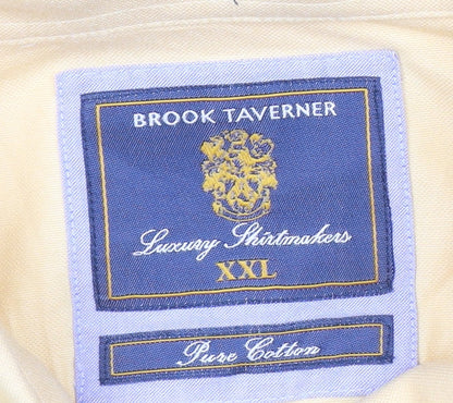 Brook Taverner Men’s Beige 2XL Button-Up Cotton Shirt Long Sleeve