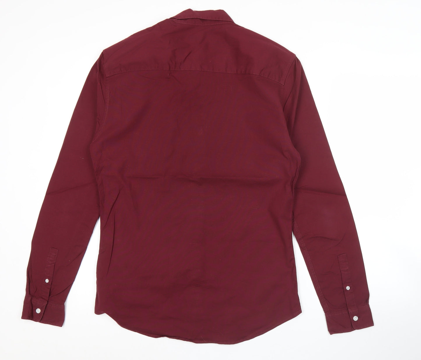 Topman Mens Red Slim Fit Button-Up Shirt L Long Sleeve Cotton
