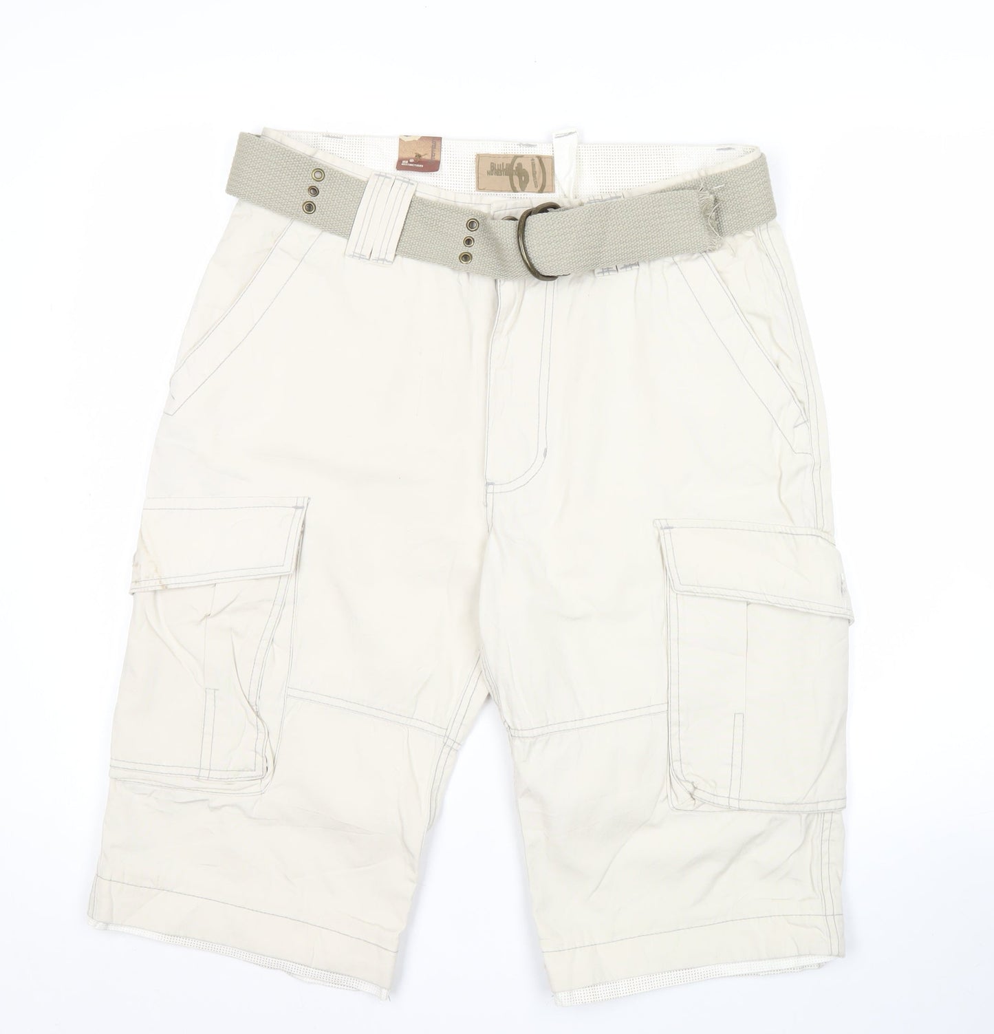 Billabong Mens Beige Cargo Shorts Size 34 Belted Cotton Summer