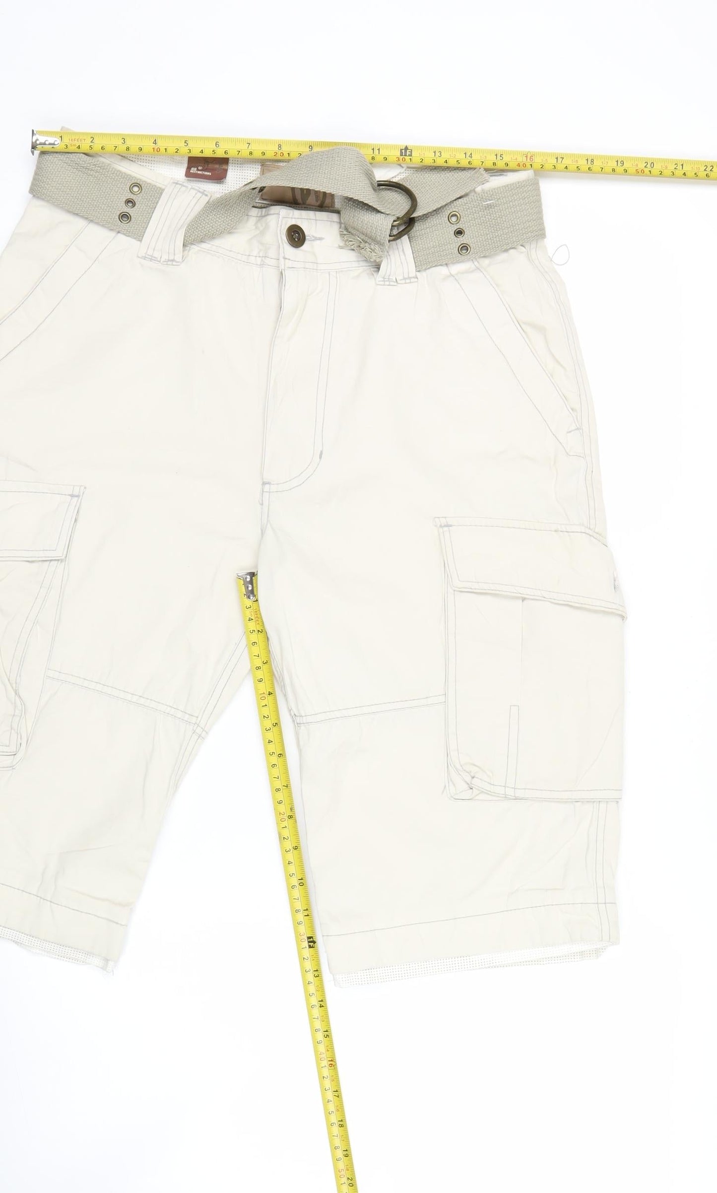 Billabong Mens Beige Cargo Shorts Size 34 Belted Cotton Summer