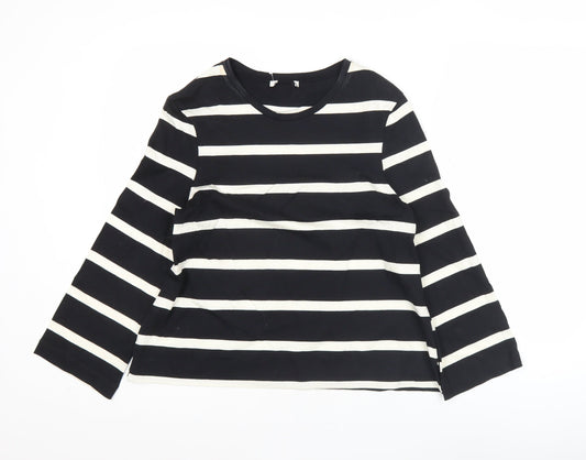 Jaeger Women’s Black White Striped Cotton Long Sleeve T-Shirt UK 8