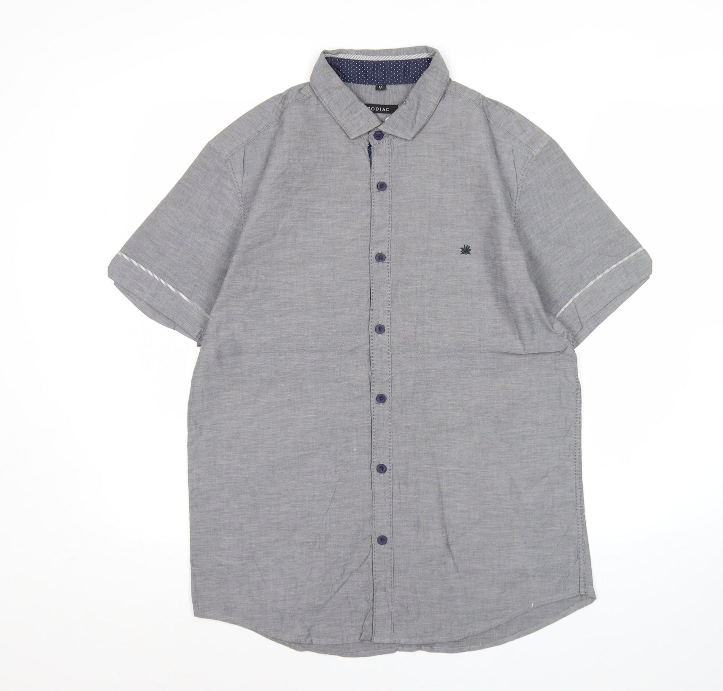 Zodiac Men's Grey Cotton Short Sleeve Button-Up Shirt M