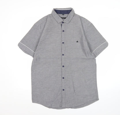 Zodiac Men's Grey Cotton Short Sleeve Button-Up Shirt M