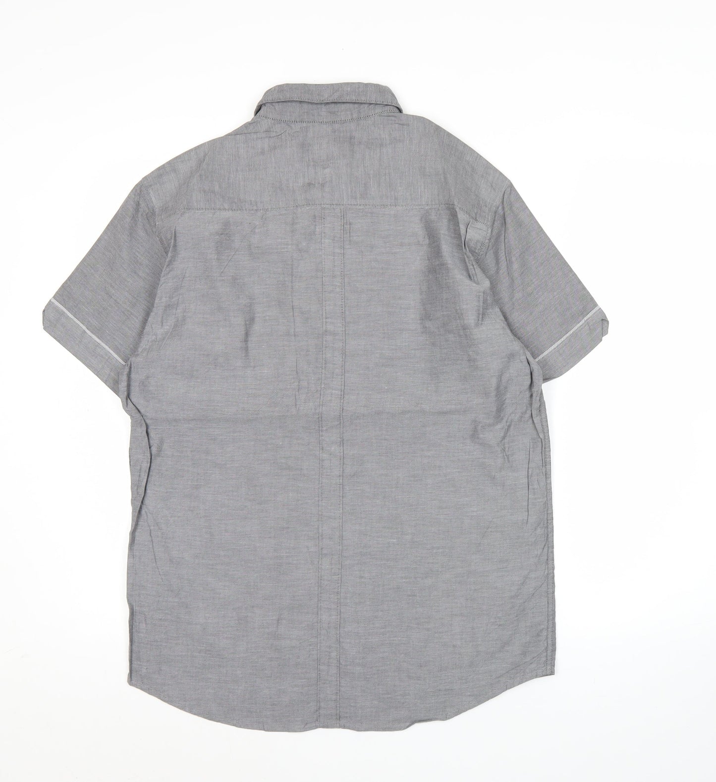 Zodiac Men's Grey Cotton Short Sleeve Button-Up Shirt M