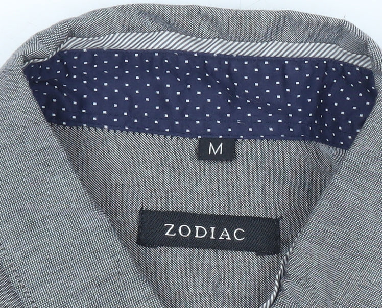 Zodiac Men's Grey Cotton Short Sleeve Button-Up Shirt M
