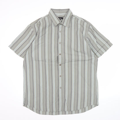 Linea Men’s Grey Striped Short Sleeve Cotton Button Up Shirt XL