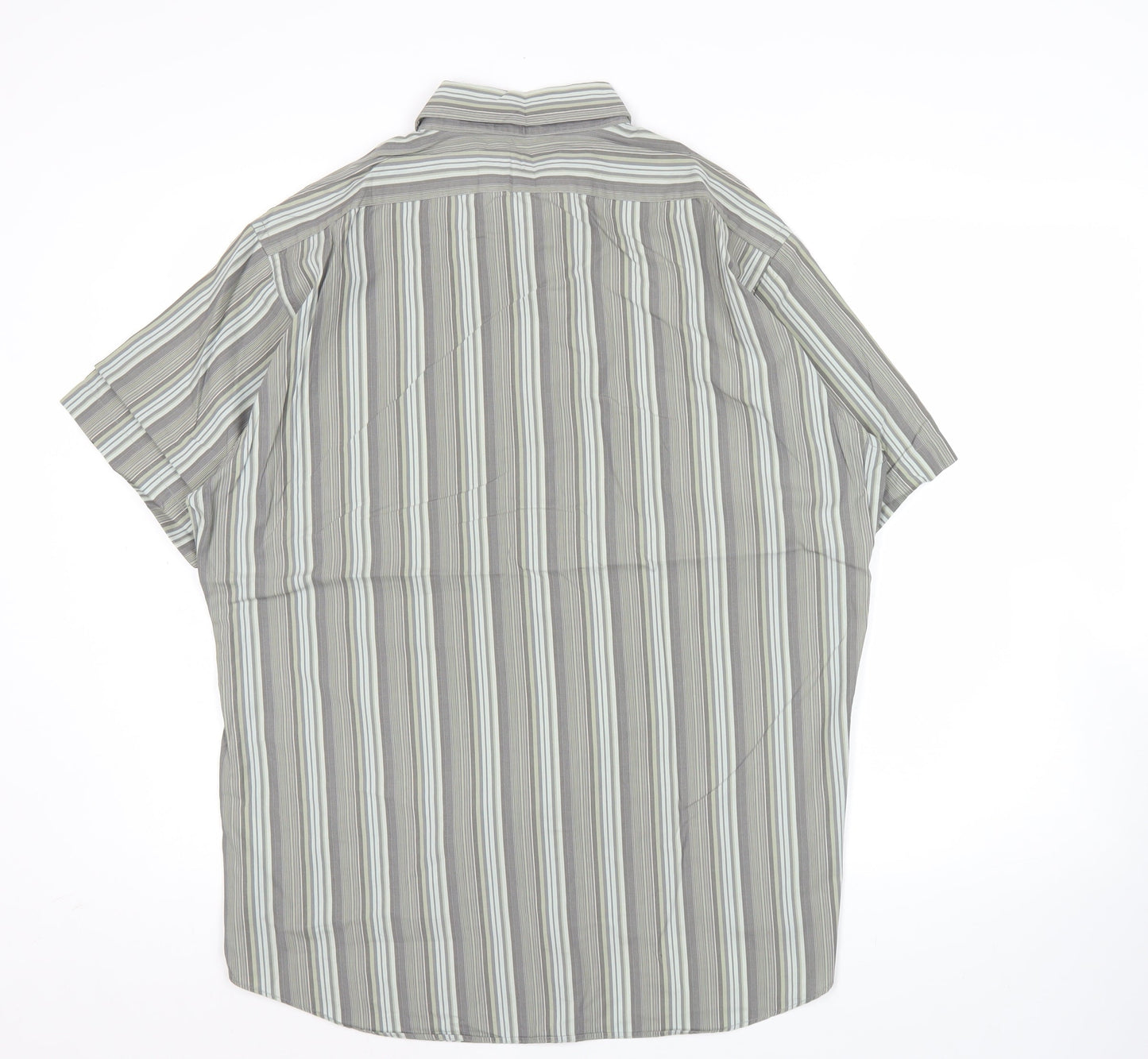 Linea Men’s Grey Striped Short Sleeve Cotton Button Up Shirt XL