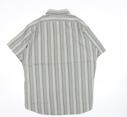 Linea Men’s Grey Striped Short Sleeve Cotton Button Up Shirt XL
