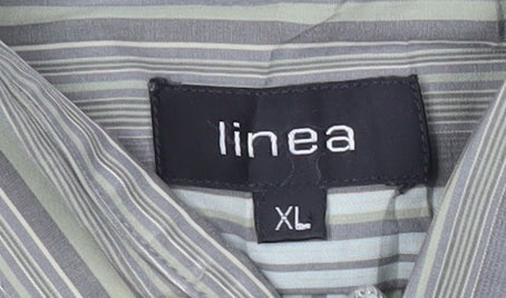 Linea Men’s Grey Striped Short Sleeve Cotton Button Up Shirt XL