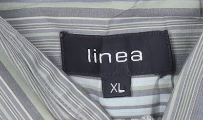 Linea Men’s Grey Striped Short Sleeve Cotton Button Up Shirt XL