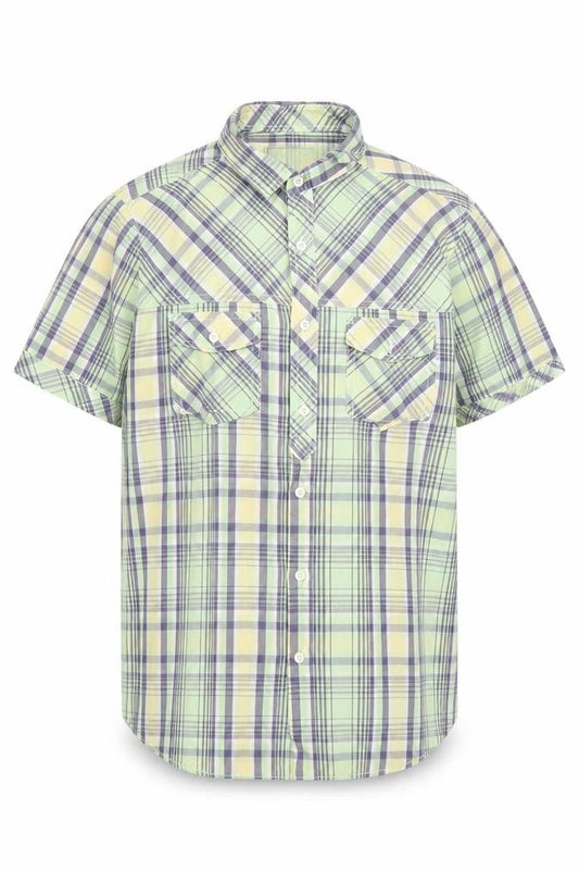 Front view of Easy Premium Vintage Men’s Green Plaid Short Sleeve Shirt S