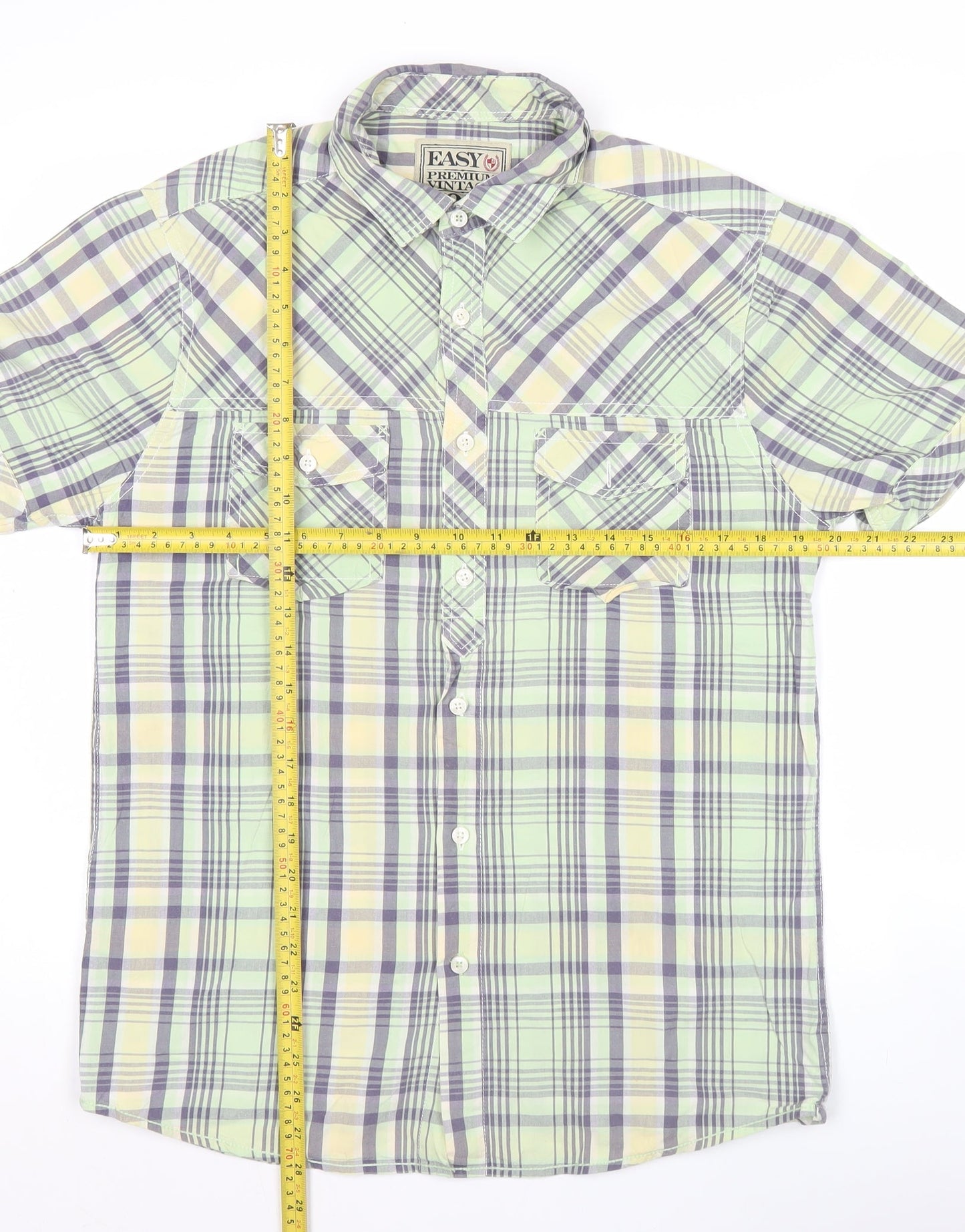 Easy Premium Vintage Men’s Green Plaid Short Sleeve Shirt S