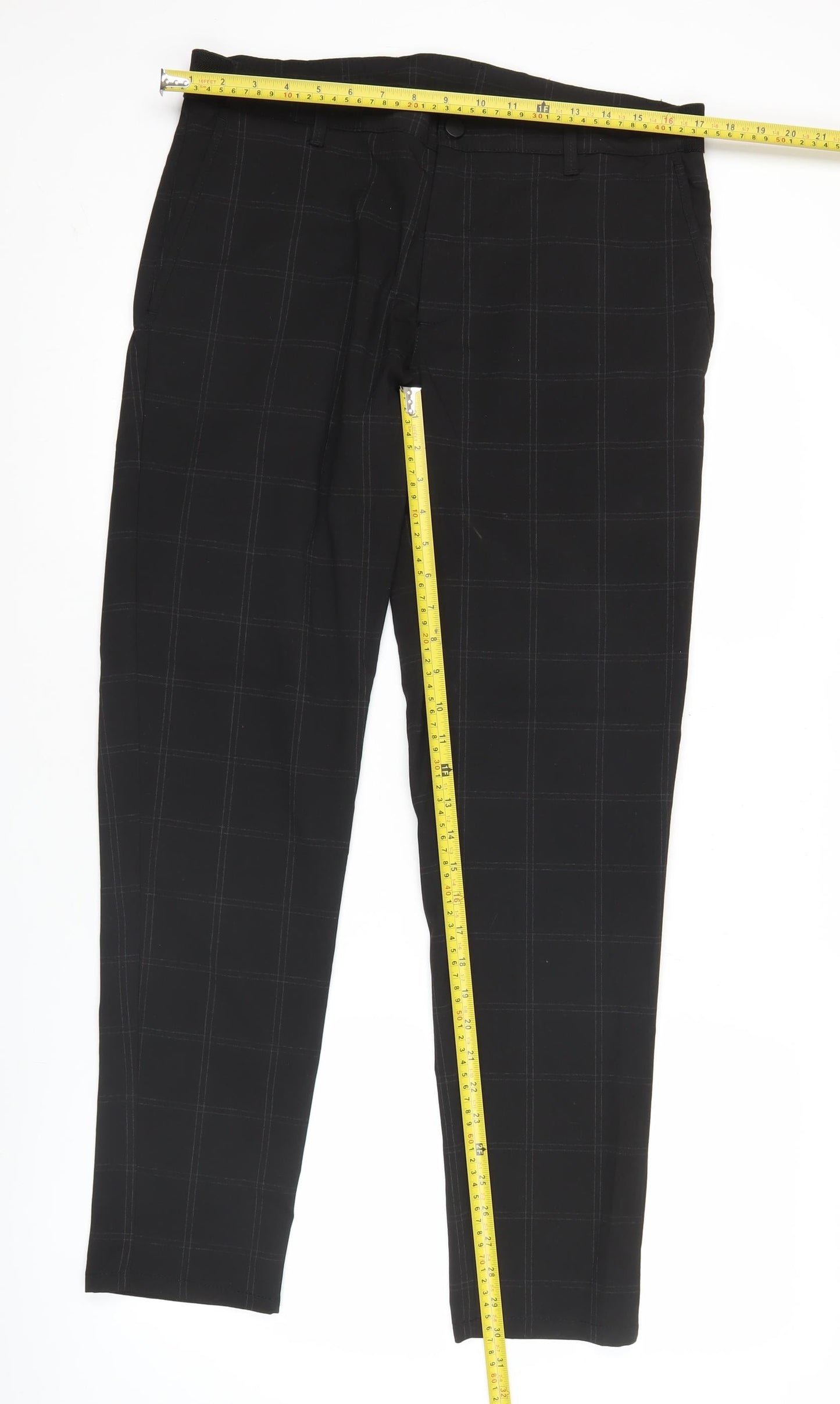 Zara Men's Black Check Slim Fit Chino Trousers Size L 32W