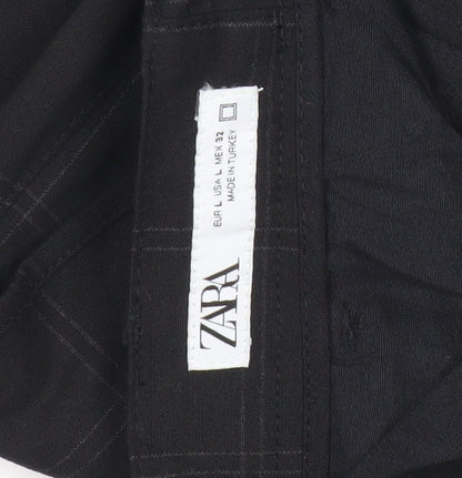 Zara Men's Black Check Slim Fit Chino Trousers Size L 32W