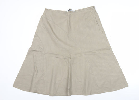 Laura Ashley Women Beige Cotton A-Line Midi Skirt UK 12