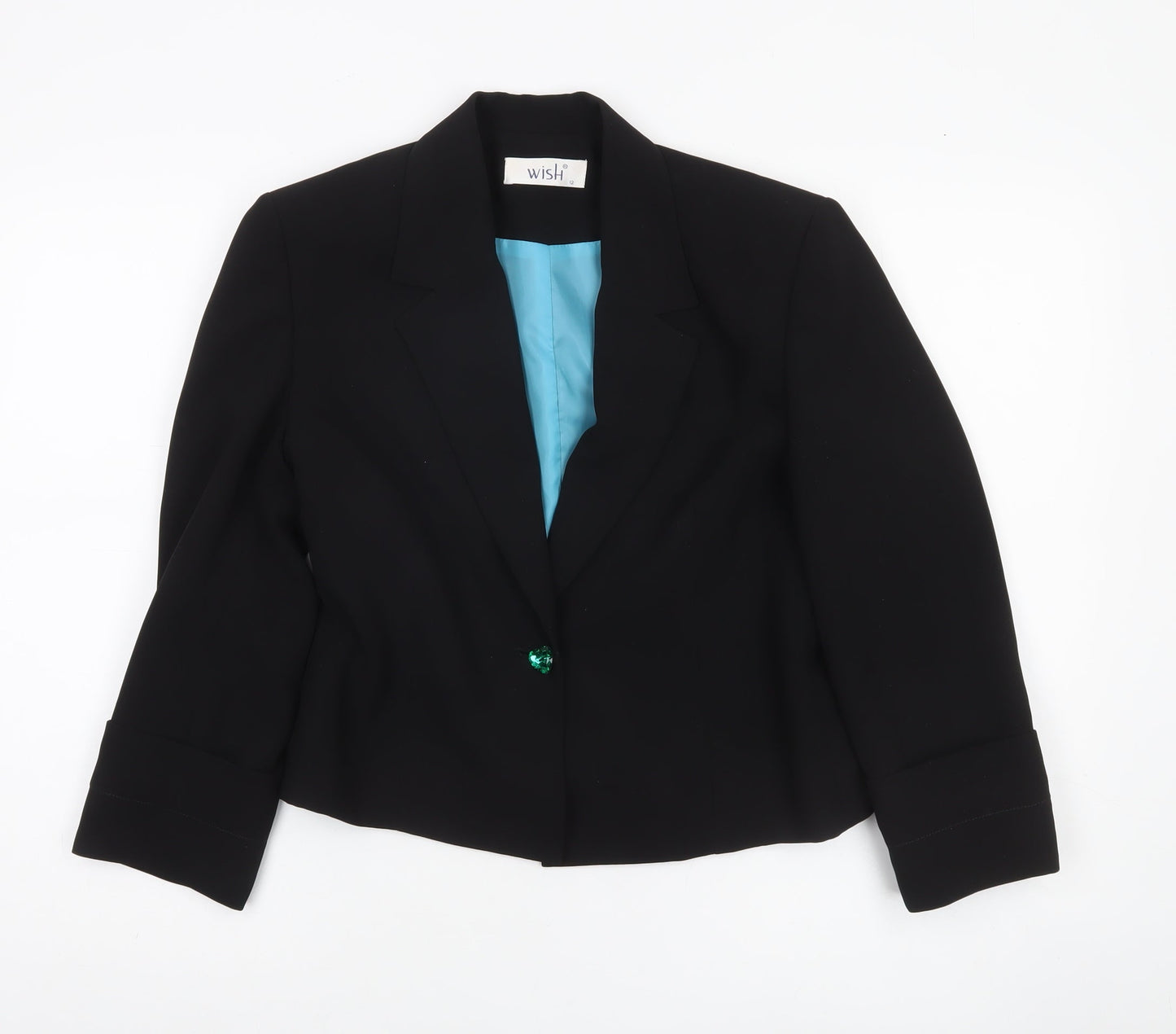 Wish Women’s Black Cropped Blazer Jacket Size 12 Tailored One-Button