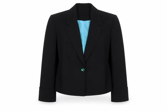 Wish Women’s Black Cropped Blazer Jacket Size 12 Tailored One-Button