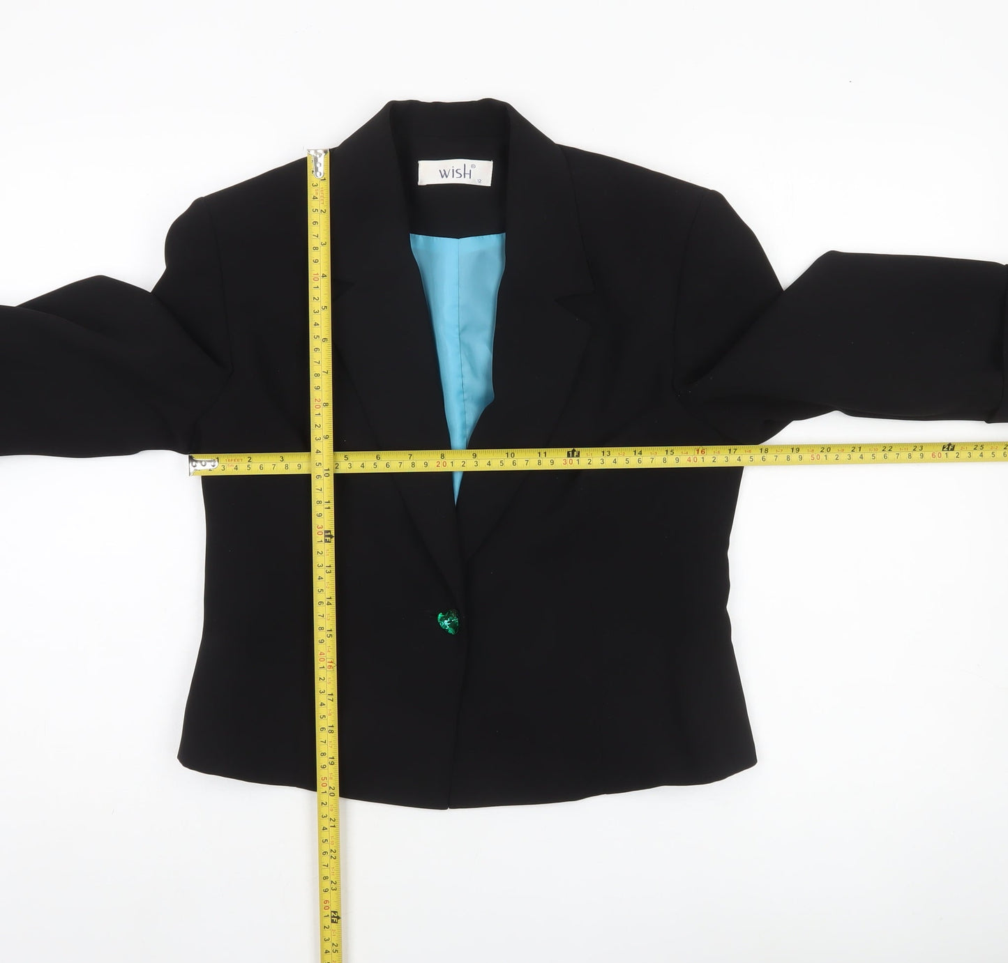 Wish Women’s Black Cropped Blazer Jacket Size 12 Tailored One-Button