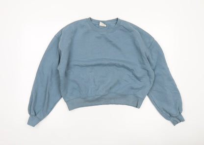 Pull&Bear Women’s Blue Small Crew Neck Cotton Blend Sweatshirt