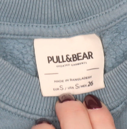 Pull&Bear Women’s Blue Small Crew Neck Cotton Blend Sweatshirt