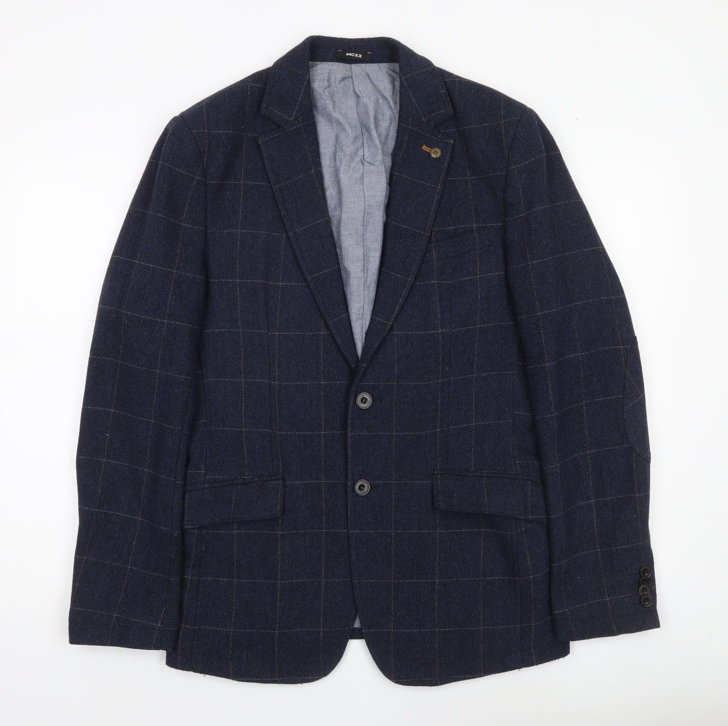 Mexx Men’s Blue Checked Slim Fit Wool Blend Blazer Jacket Size 38