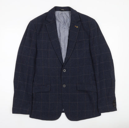 Mexx Men’s Blue Checked Slim Fit Wool Blend Blazer Jacket Size 38