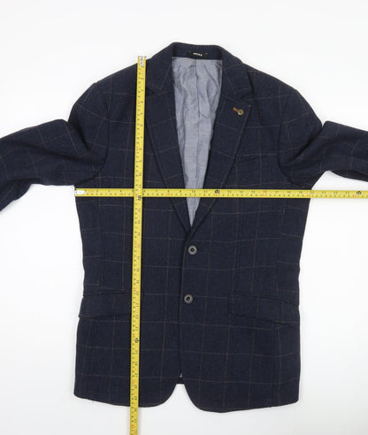 Mexx Men’s Blue Checked Slim Fit Wool Blend Blazer Jacket Size 38