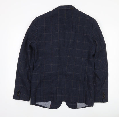 Mexx Men’s Blue Checked Slim Fit Wool Blend Blazer Jacket Size 38