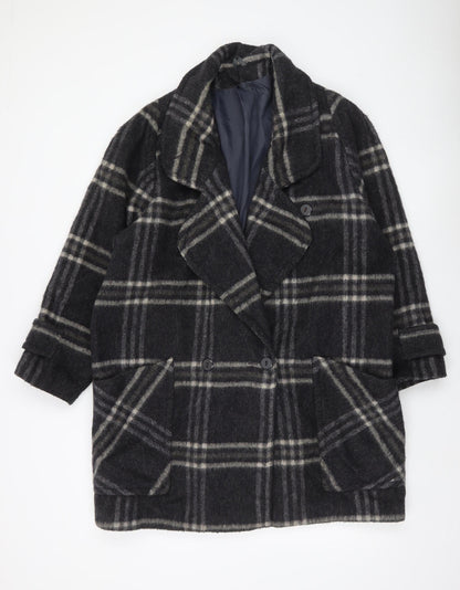 Accolade Womens Black Plaid Wool Blend Mid-Length Overcoat Size 16