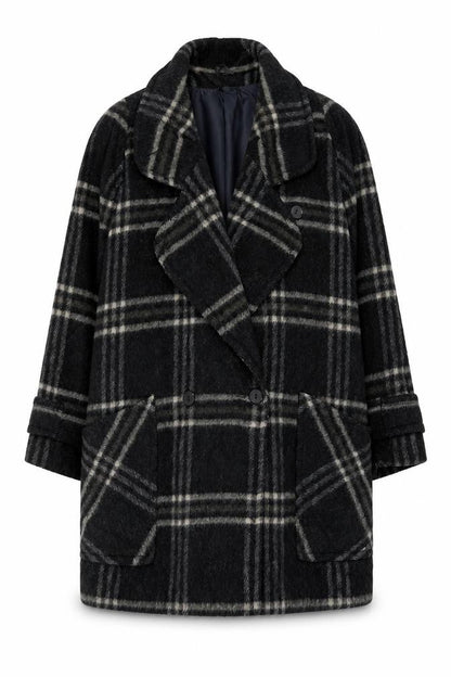 Accolade Womens Black Plaid Wool Blend Mid-Length Overcoat Size 16