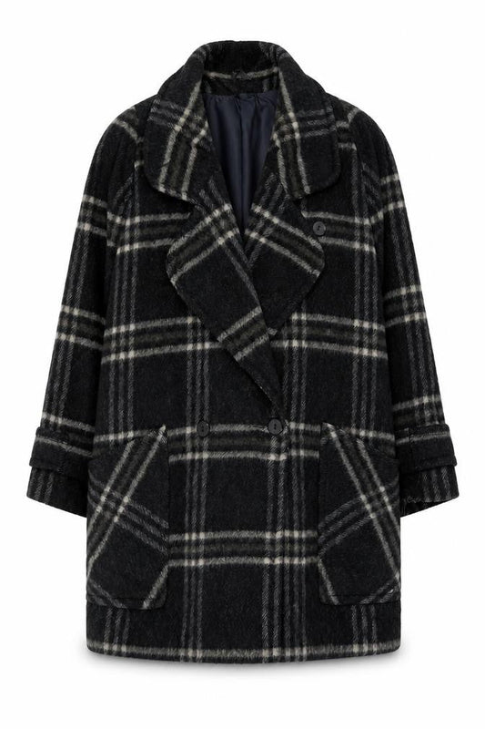 Accolade Womens Black Plaid Wool Blend Mid-Length Overcoat Size 16