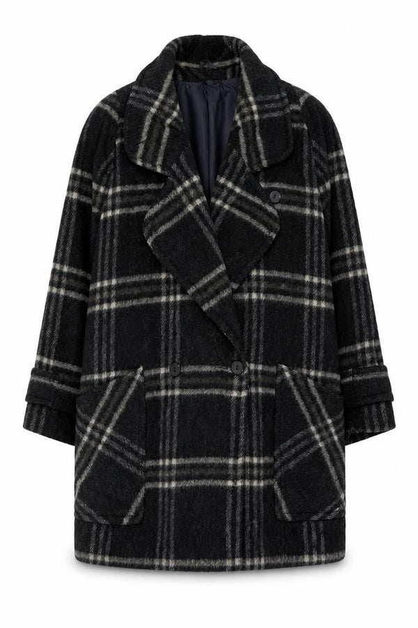 Accolade Womens Black Plaid Wool Blend Mid-Length Overcoat Size 16