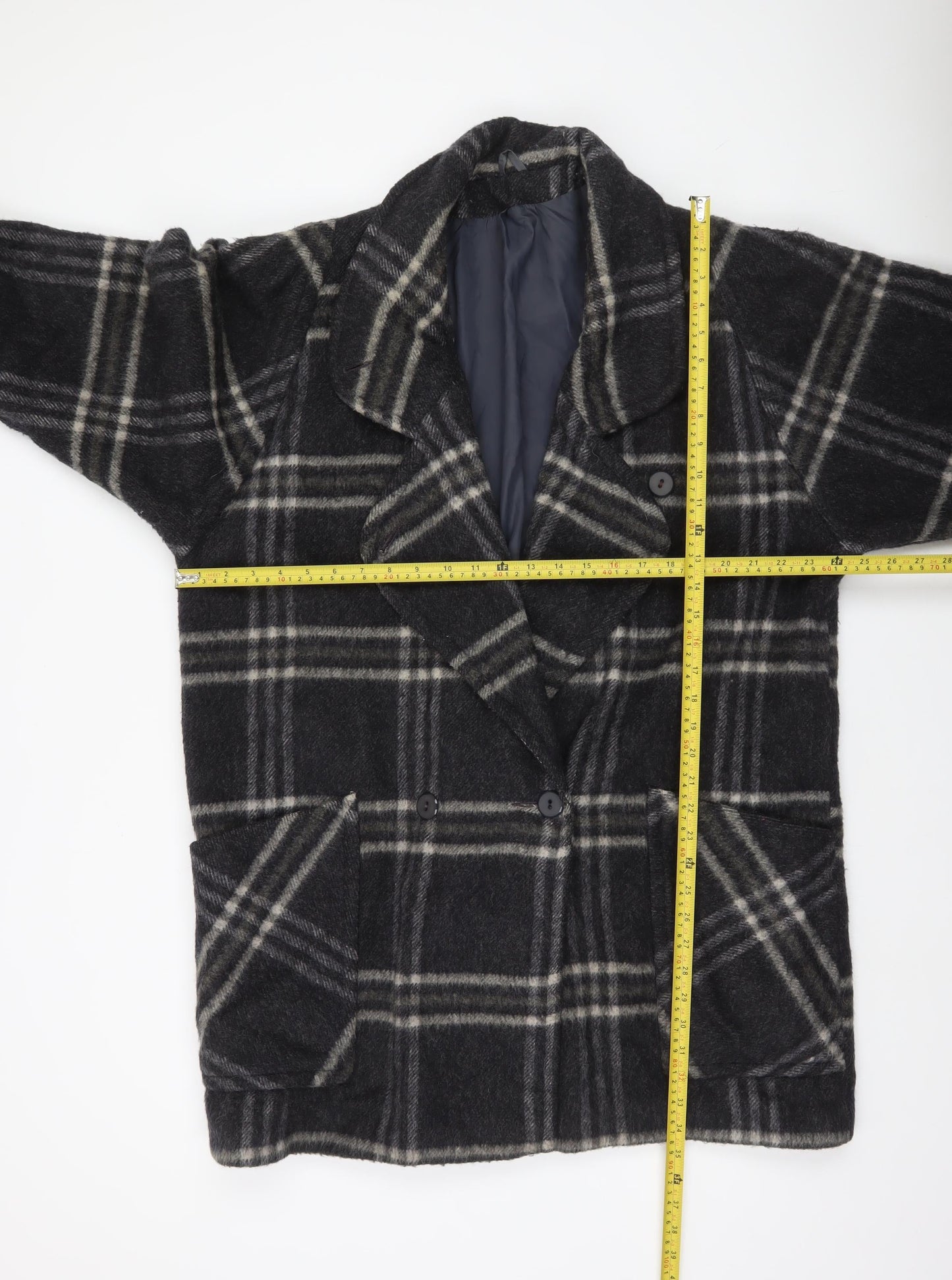Accolade Womens Black Plaid Wool Blend Mid-Length Overcoat Size 16